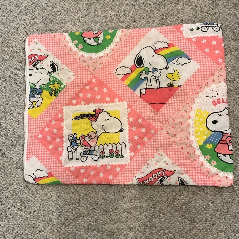Vintage Peanuts Snoopy pink quilted pillow sham
